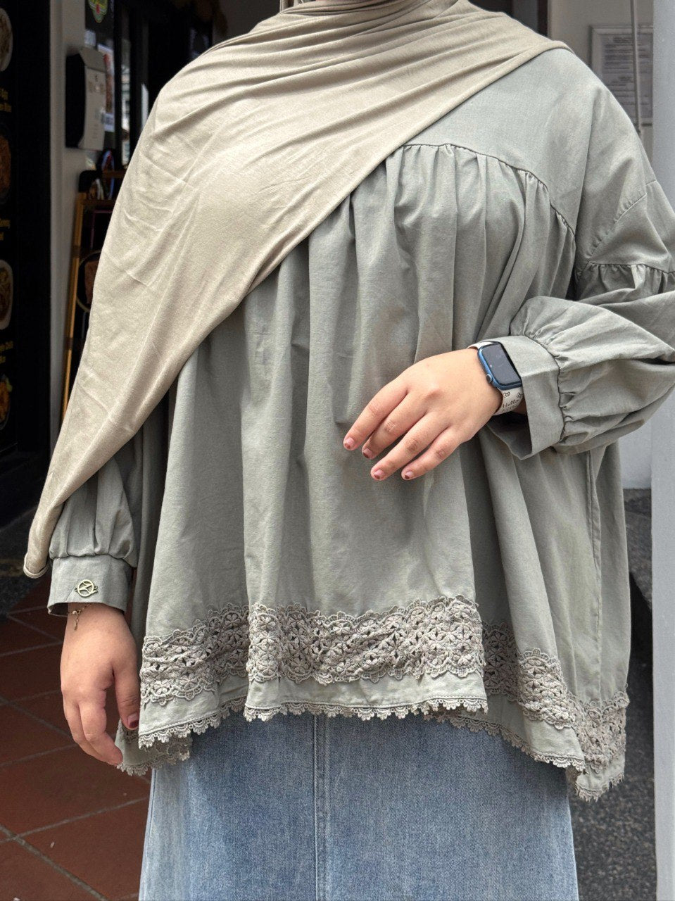 Airy Lace Blouse in Herb