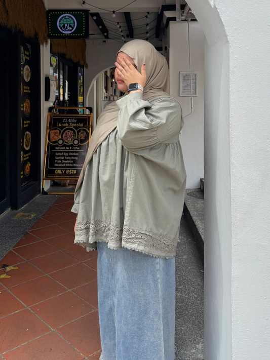 Airy Lace Blouse in Herb