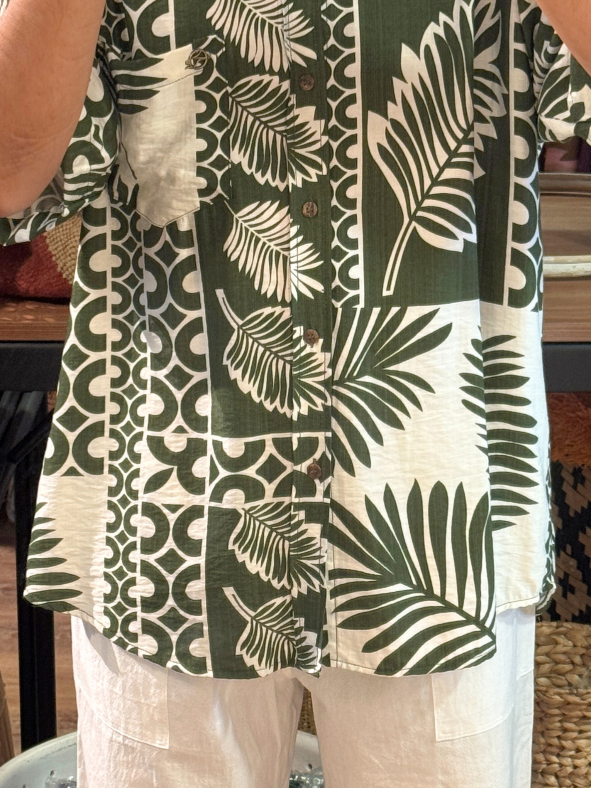 Tropical Linen Shirt in Jungle Leaf