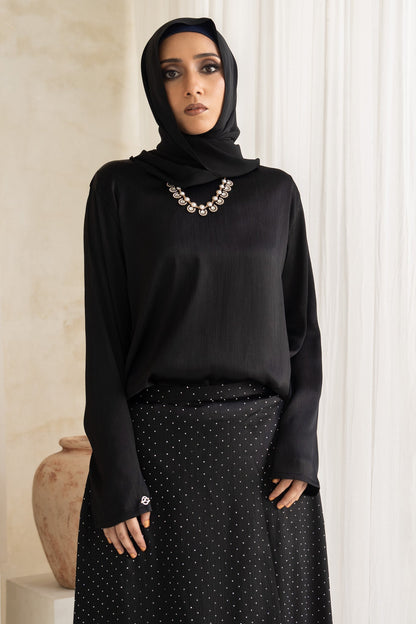 Curve Slim Blouse in Misty Black