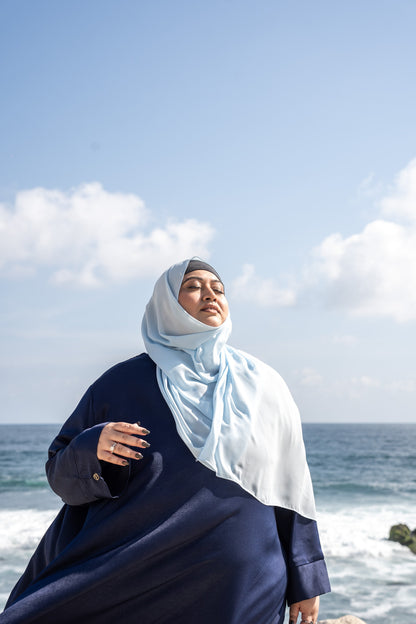 Winged Abaya in Dusty Blu and Blu Ink