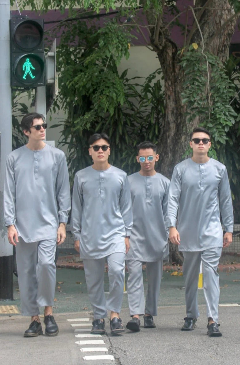 Satin Kurta Set Men In Steel