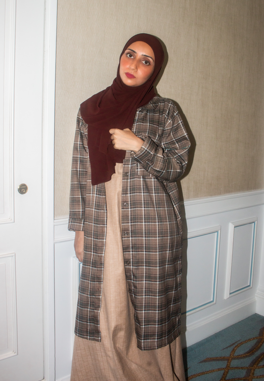 Curve Brunette Flannel Long Top