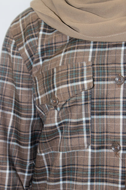 Curve Brunette Flannel Long Top