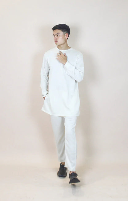 Curve Satin Kurta Set Men In Almond