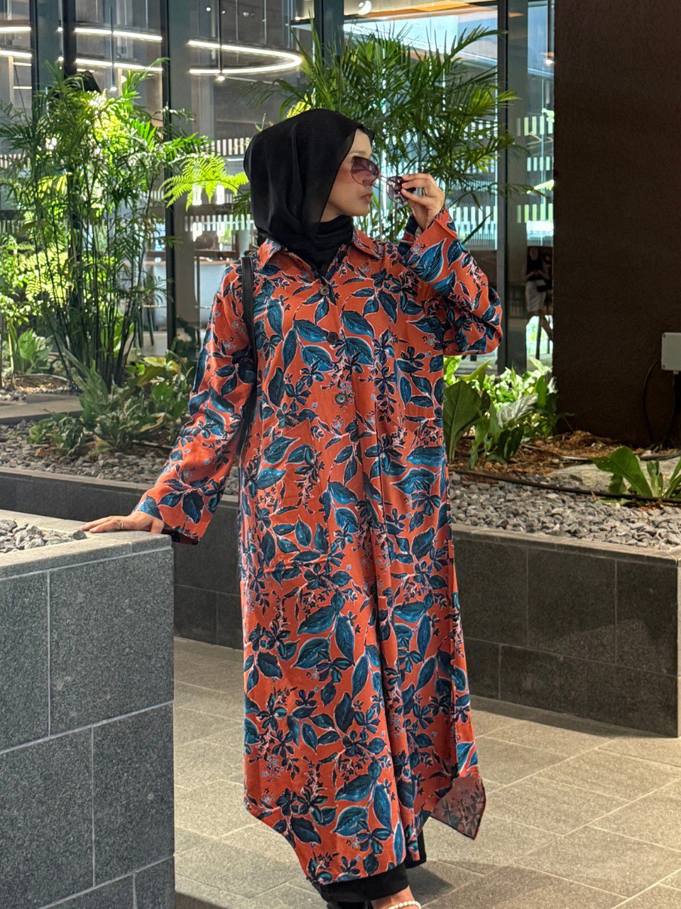 Tropical Button Front Dress in Coral Reef